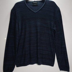 Calvin Klein Long Sleeve V Neck Dark Blue Knit Pullover Sweater Men's Size L